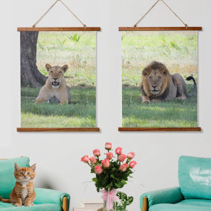 Wilde Leeuwen aan de Bos Hangende Wandtapijt Hangend Wandkleed