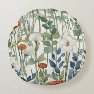 Wilde Lente Bloemen Watercolor Kunst  Rond Kussen