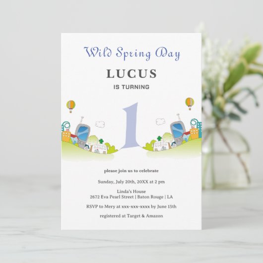 Wilde lentedag 1e verjaardag kaart (Staand voorkant)