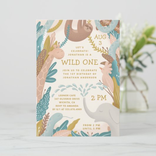 Wilde. Leuk oerwoud safari dierenkinderen verjaard Kaart (Staand voorkant)