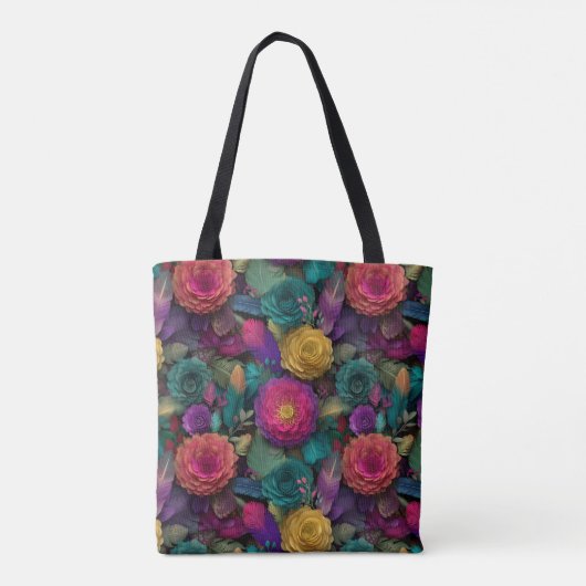 Wilde Levendige Bloemen En Veren Tas (Achterkant)