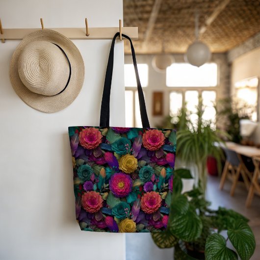 Wilde Levendige Bloemen En Veren Tas