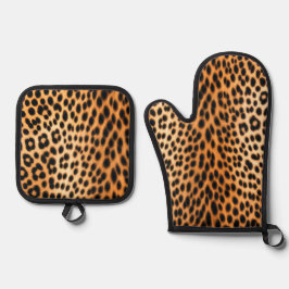 Wilde Luipaard Energie – Krachtige Dierenprint Mod Ovenwant & Pannenlap Set