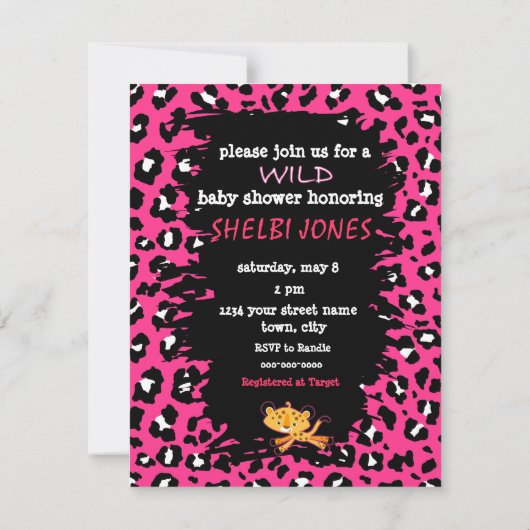 wilde luipaard HOT PINK babydoucheuitnodigingen! Kaart (Achterkant)