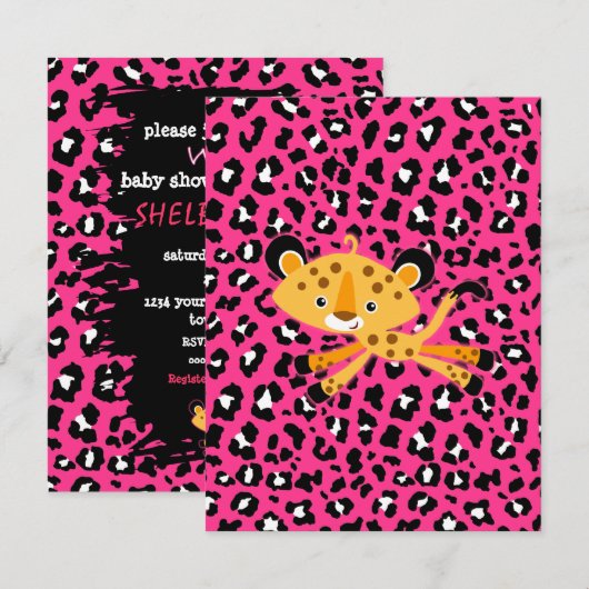 wilde luipaard HOT PINK babydoucheuitnodigingen! Kaart (Voorkant / Achterkant)