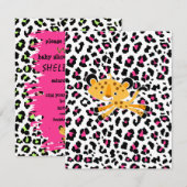 wilde luipaard roze babydoucheuitnodigingen! kaart (Voorkant / Achterkant)
