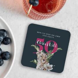 Wilde luipaarddieren Roze 50ste verjaardag Kartonnen Onderzetters