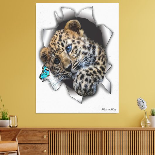 Wilde luipaarden op een vlinder canvas afdruk (Insitu (Woonkamer))