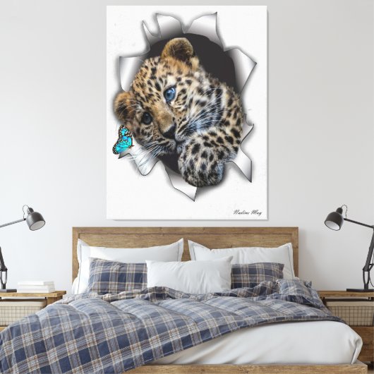Wilde luipaarden op een vlinder canvas afdruk (Insitu (Slaapkamer))