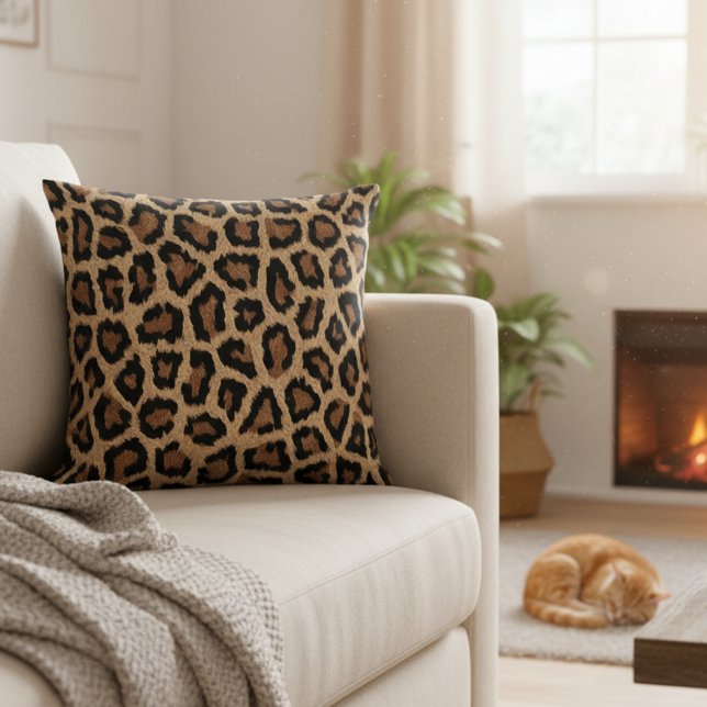 Wilde Luipaardprint Sierkussen (Leopard print decorative throw pillow.)