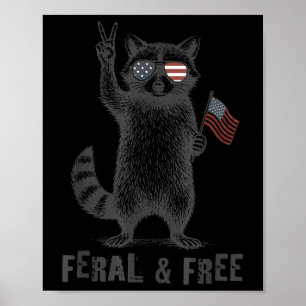 Wilde maar Vrije Grappige Wasbeer 4 juli Amerikaan Poster