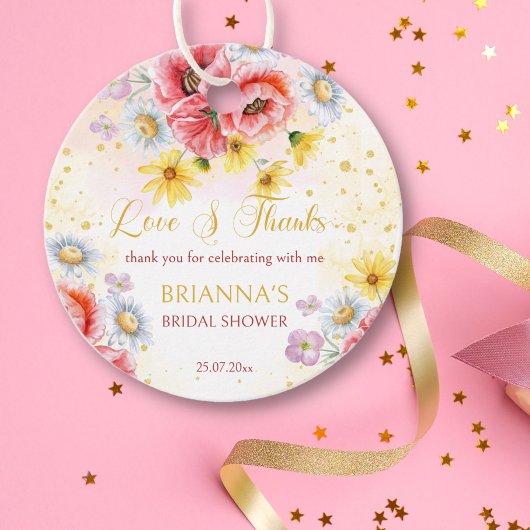 Wilde madelief klaproos bruiloft favor cadeau bedankjes labels