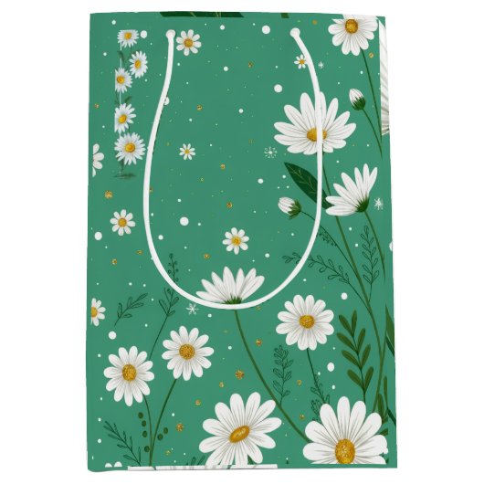 Wilde Madeliefjes Botanische Salie Groene Cadeauba Medium Cadeauzakje (Voorkant)