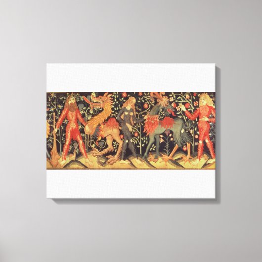 Wilde Mannen en dieren, tapijt, 15e eeuw Canvas Afdruk (Voorkant)