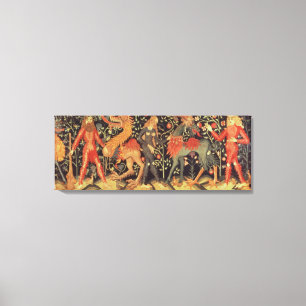 Wilde Mannen en dieren, tapijt, 15e eeuw Canvas Afdruk