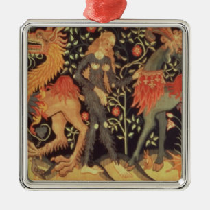 Wilde Mannen en dieren, tapijt, 15e eeuw Metalen Ornament