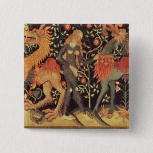 Wilde Mannen en dieren, tapijt, 15e eeuw Vierkante Button 5,1 Cm