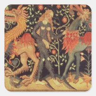 Wilde Mannen en dieren, tapijt, 15e eeuw Vierkante Sticker