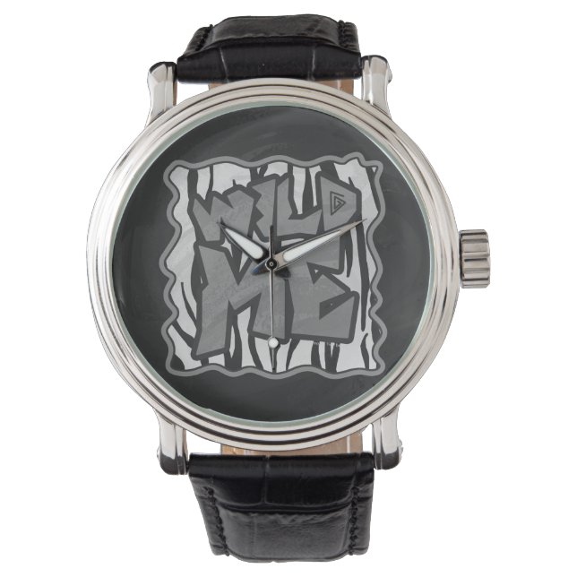 Wilde me Tiger Black en White Print Horloge (Voorkant)