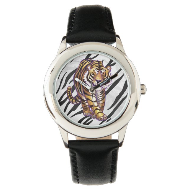 Wilde me Tiger Black en White Print Horloge (Voorkant)