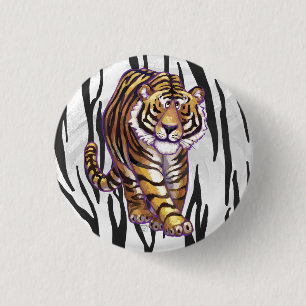 Wilde me Tiger Black en White Print Ronde Button 3,2 Cm