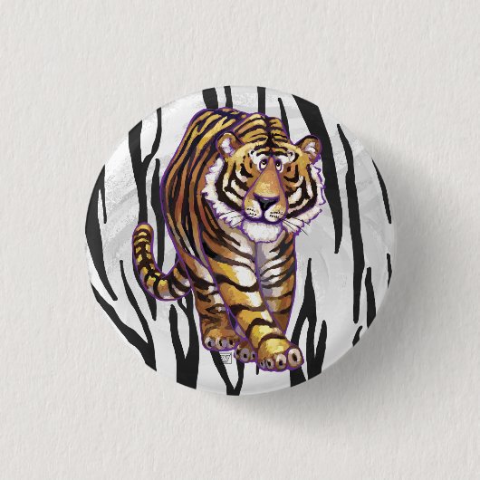 Wilde me Tiger Black en White Print Ronde Button 3,2 Cm (Voorkant)