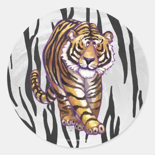 Wilde me Tiger Black en White Print Ronde Sticker (Voorkant)