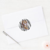 Wilde me Tiger Black en White Print Ronde Sticker (Envelop)