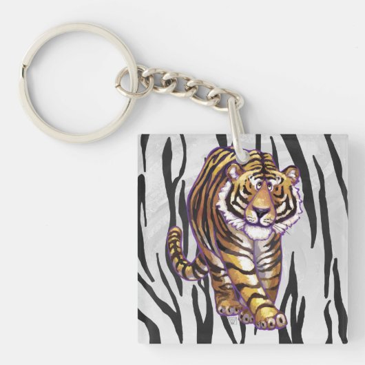 Wilde me Tiger Black en White Print Sleutelhanger (voorkant)