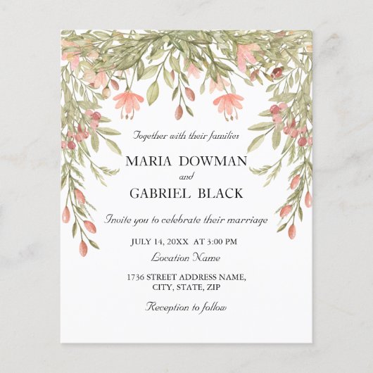 Wilde Meadow. Elegant waterverf garland Wedding in Flyer (Voorkant)