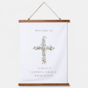 Wilde meauwe bloem kruist de Baptism Christening Hangend Wandkleed