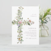 Wilde meauwe bloem kruist de Baptism Christening Kaart (Staand voorkant)