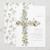 Wilde meauwe bloem kruist de Baptism Christening Kaart (Voorkant / Achterkant)