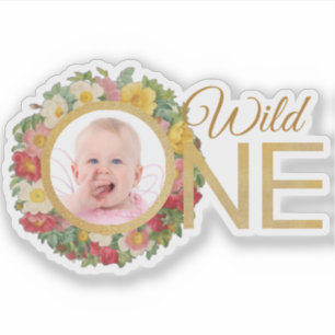 Wilde Meisje Foto Rozenkrans Eerste Verjaardag Sticker