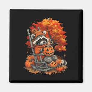 Wilde Meisje Herfst Wasbeer Halloween Pompoen Wasb Magneet