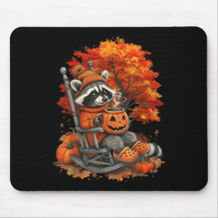 Wilde Meisje Herfst Wasbeer Halloween Pompoen Wasb Muismat