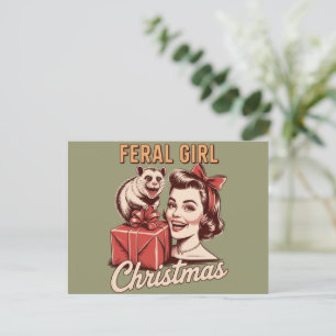 Wilde Meisje Kerst Opossum Xmas Rommel Retro Feestdagenkaart
