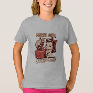 Wilde Meisje Kerst Opossum Xmas Rommel Retro T-shirt