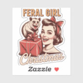 Wilde Meisje Kerst Opossum Xmas Rommelig Retro Sticker (Vel)