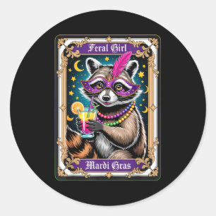 Wilde meisje mardi gras carnaval kleurrijke wasbee ronde sticker