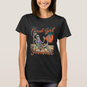 Wilde Meisje Zomer Grappige Meme Skelet Hawaii Str T-shirt