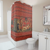 WILDE MENSEN IN DE DIER HUNT, DIEREN, Rode Floral Douchegordijn (In situ)