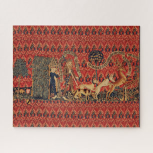 WILDE MENSEN IN DE DIER HUNT, DIEREN, Rode Floral Legpuzzel