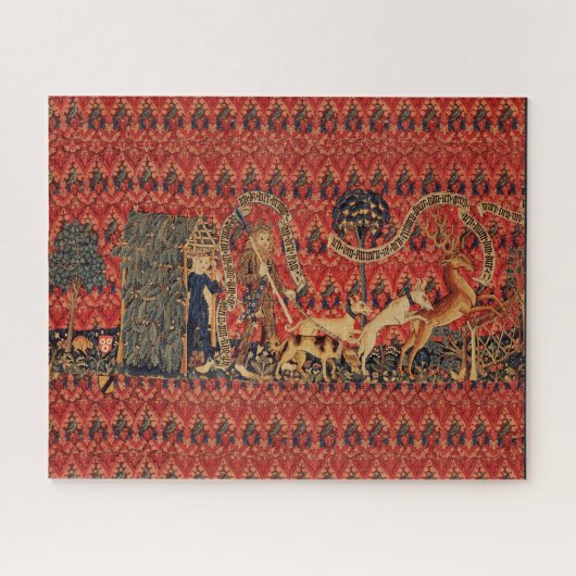 WILDE MENSEN IN DE DIER HUNT, DIEREN, Rode Floral Legpuzzel (Horizontaal)