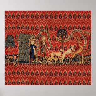 WILDE MENSEN IN DE DIER HUNT, DIEREN, Rode Floral Poster