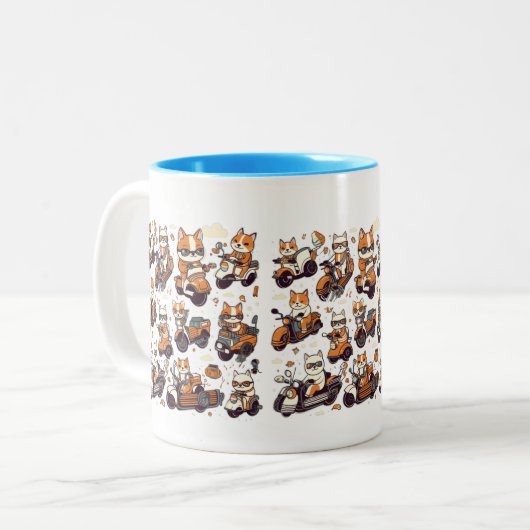 Wilde miauwen paardrijden scooters tweekleurige koffiemok (Voorkant links)