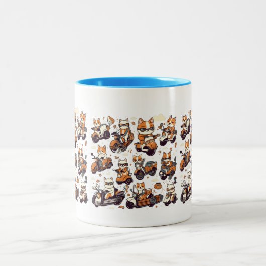 Wilde miauwen paardrijden scooters tweekleurige koffiemok (Center)