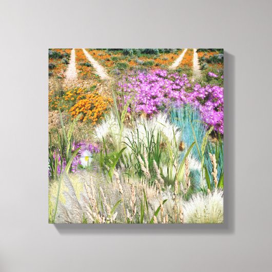Wilde milieuvriendelijke grassen en lentbloemen canvas afdruk (Voorkant)