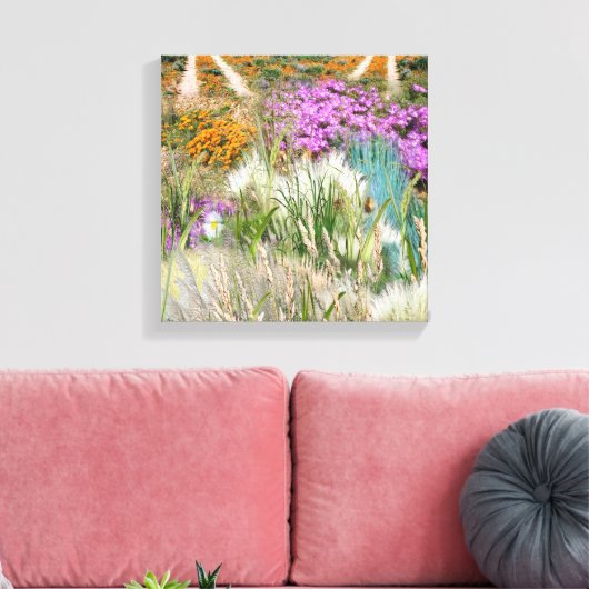 Wilde milieuvriendelijke grassen en lentbloemen canvas afdruk (Insitu (Woonkamer))