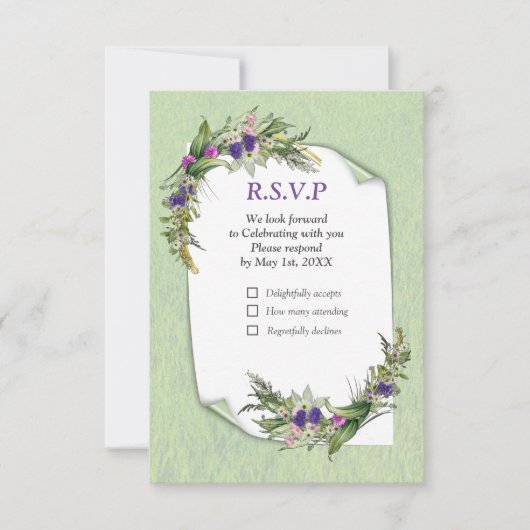 Wilde milieuvriendelijke grassen en lentbloemen RSVP kaartje (Voorkant)